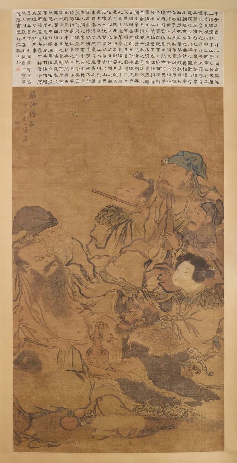 Ming dynasty hanging scroll by Zhang Chong depicting the Eight Immortals gathered at Yaochi.